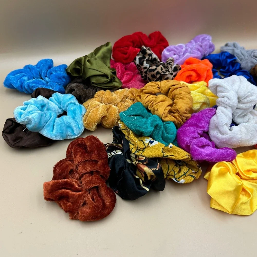 Assorted Hair Scrunchies Lot of 29 Velvet Satin Velour Multicolor Animal Print
